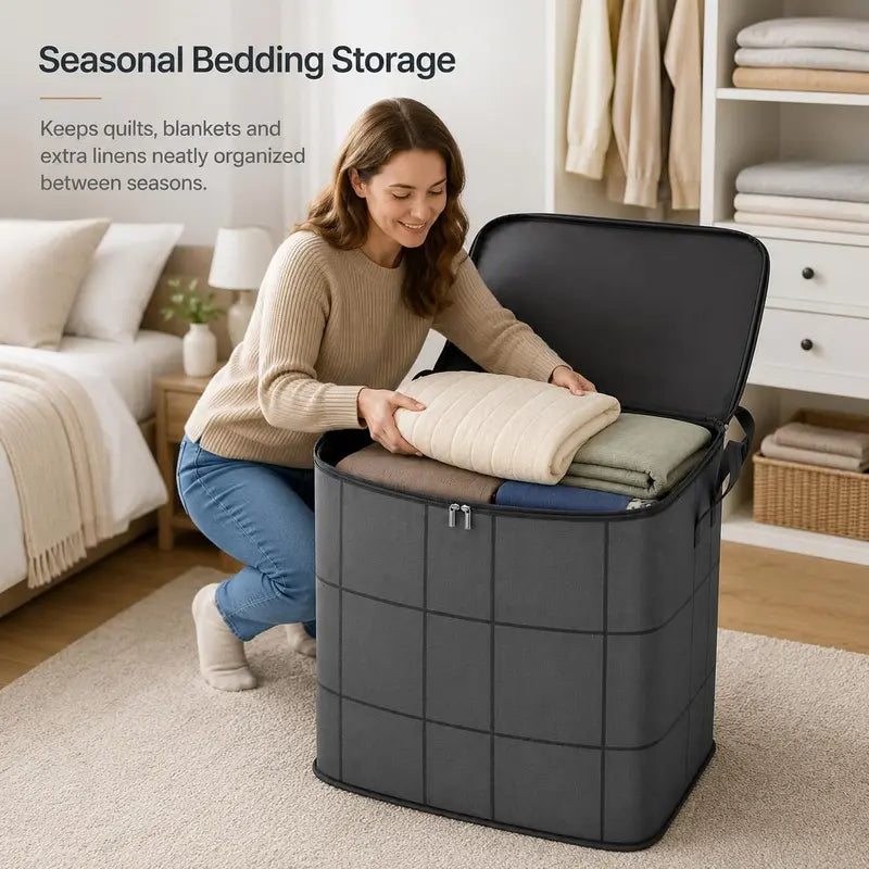 Gray Zippered Foldable Storage Bag for Bedding & Clothes - original product photo 6