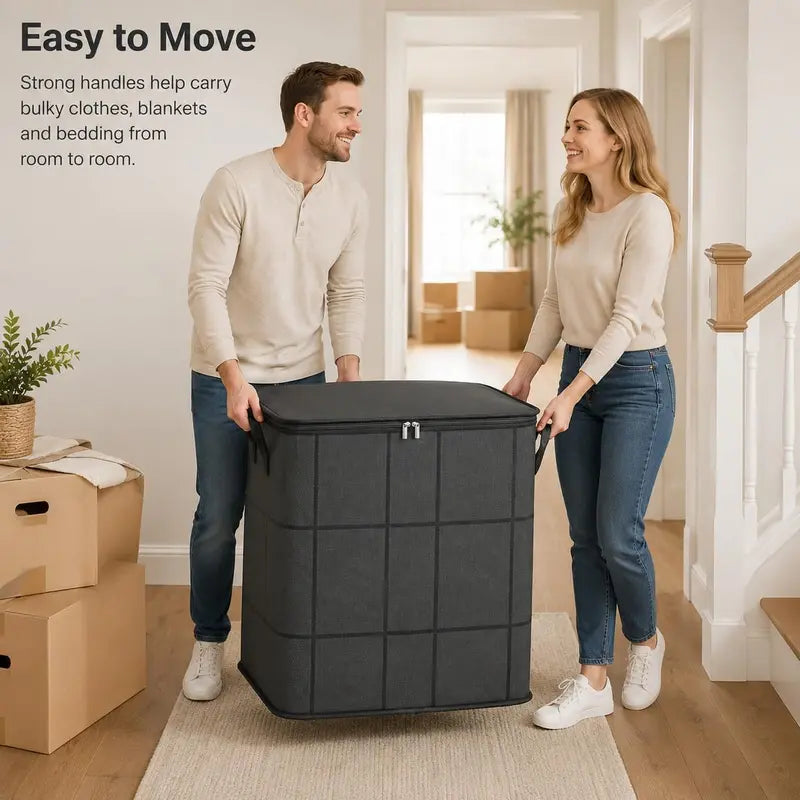 Gray Zippered Foldable Storage Bag for Bedding & Clothes - original product photo 3