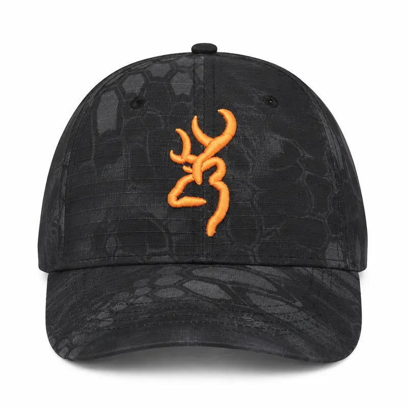 Black Embroidered Outdoor Baseball Cap - source design and use details