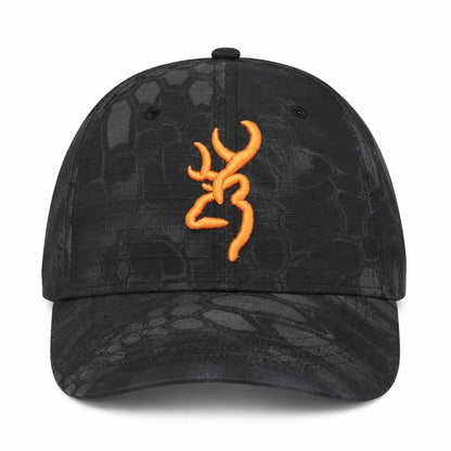 Black Embroidered Outdoor Baseball Cap - source design and use details