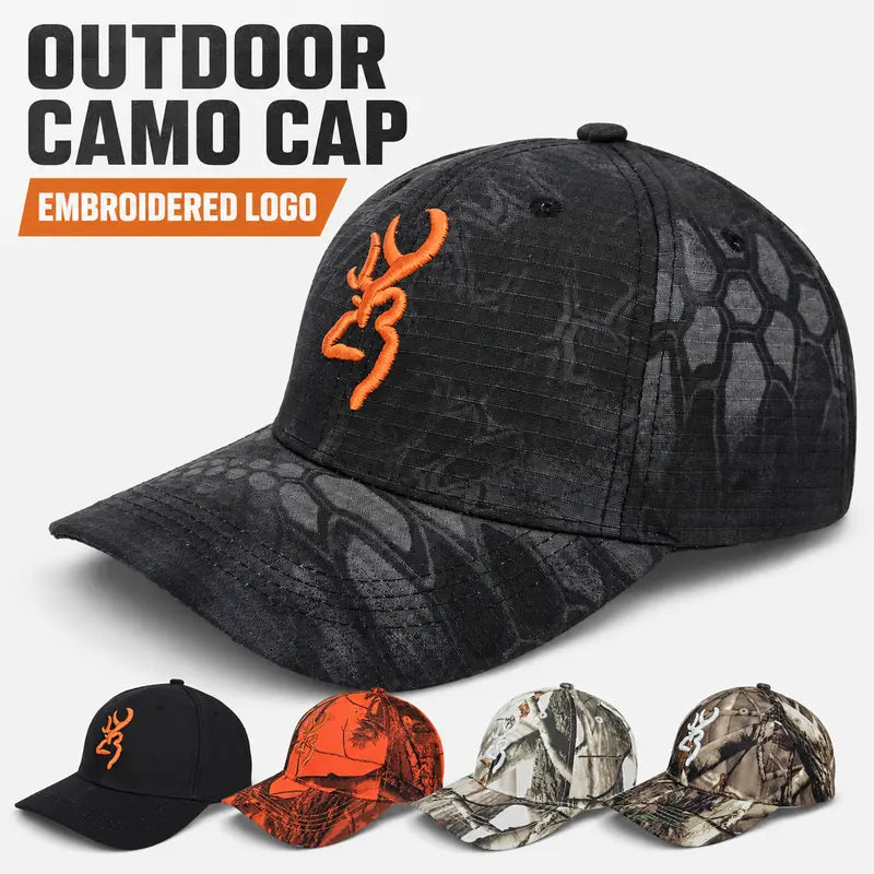 Black Embroidered Outdoor Baseball Cap - source design and use details