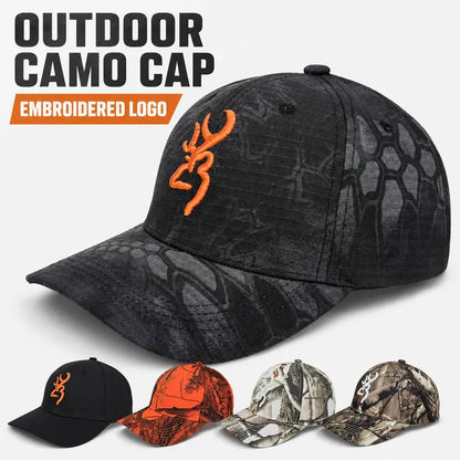Black Embroidered Outdoor Baseball Cap - source design and use details