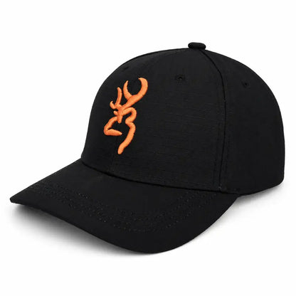 Black Embroidered Outdoor Baseball Cap - Black Plaid