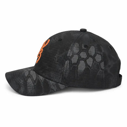 Black Embroidered Outdoor Baseball Cap - source design and use details