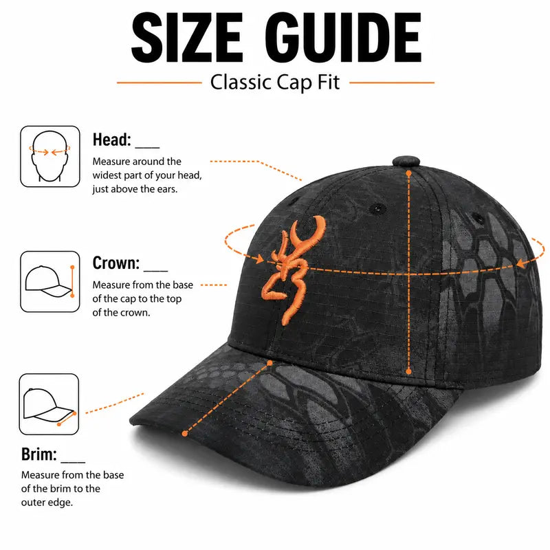 Black Embroidered Outdoor Baseball Cap - source design and use details