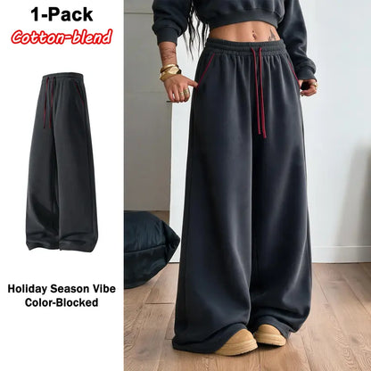 Colorblock Wide-Leg Drawstring Pants - Dark gray original variant photo