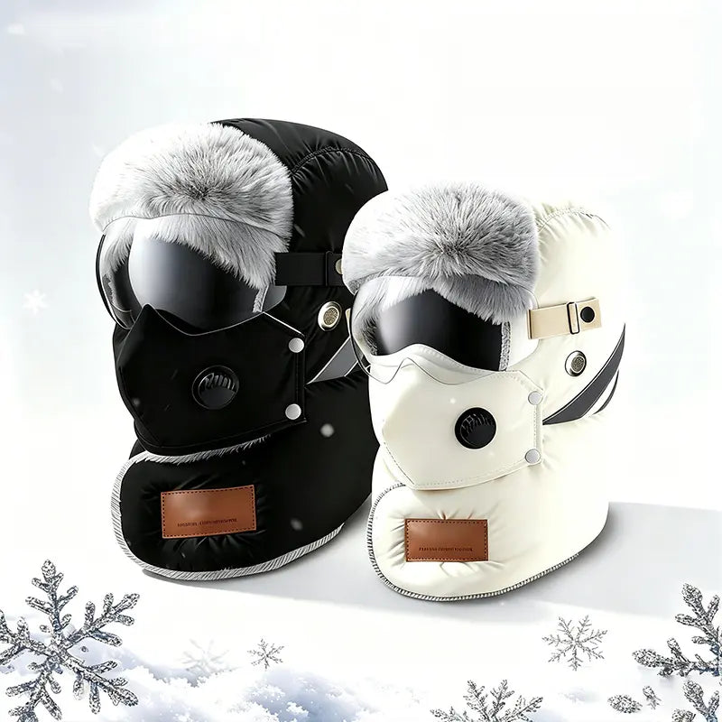 Fleece-Lined Winter Hat with Face Cover and Goggles - source design and use details