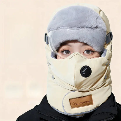 Fleece-Lined Winter Hat with Face Cover and Goggles - source design and use details