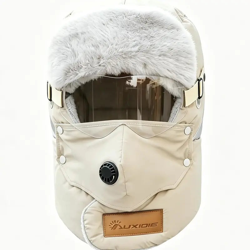 Fleece-Lined Winter Hat with Face Cover and Goggles - source design and use details