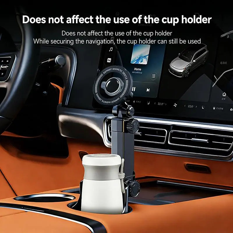 Black magnetic cup holder phone mount with adjustable arm