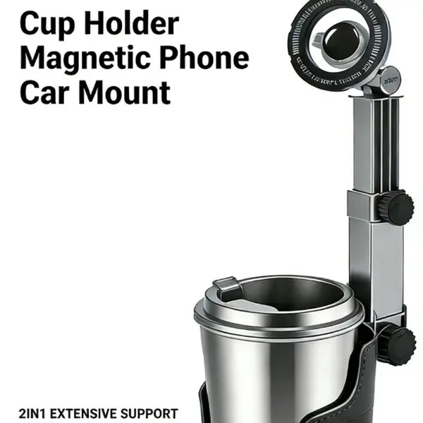 Black magnetic cup holder phone mount with adjustable arm