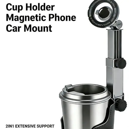 Black magnetic cup holder phone mount with adjustable arm