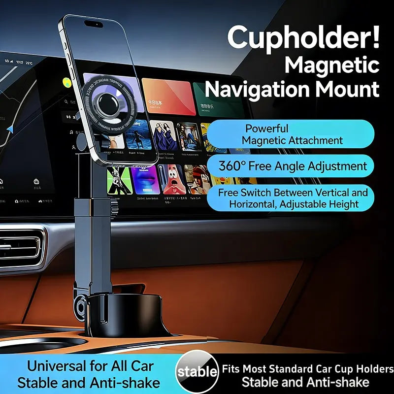 Black magnetic cup holder phone mount with adjustable arm