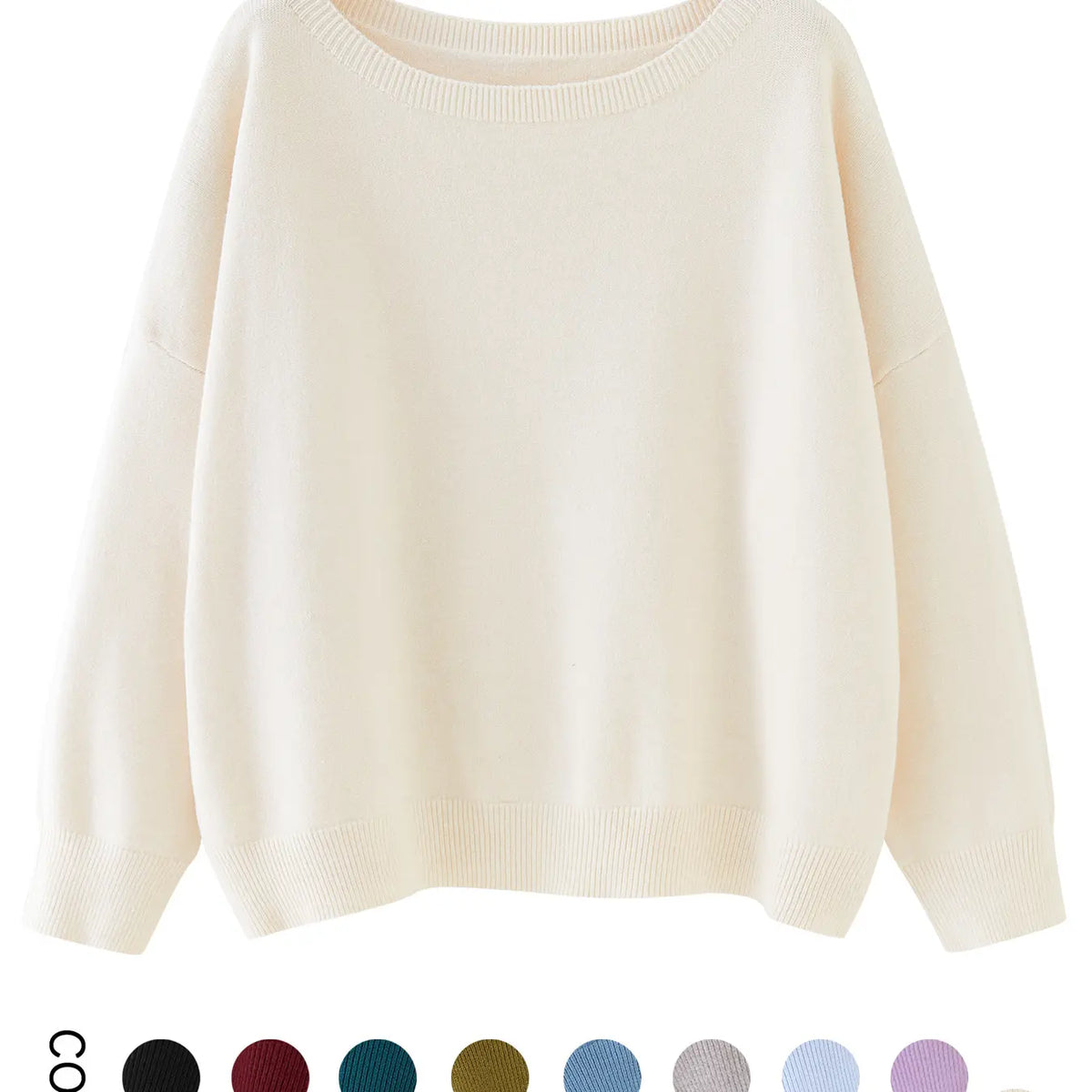 Scoop-Neck Drop-Shoulder Knit Sweater - original main gallery photo