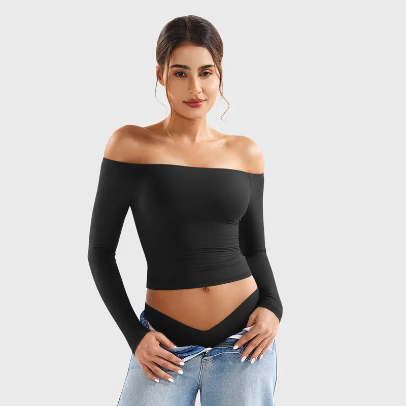 Off-Shoulder Long-Sleeve Top & Bodysuit Options - Black original variant photo