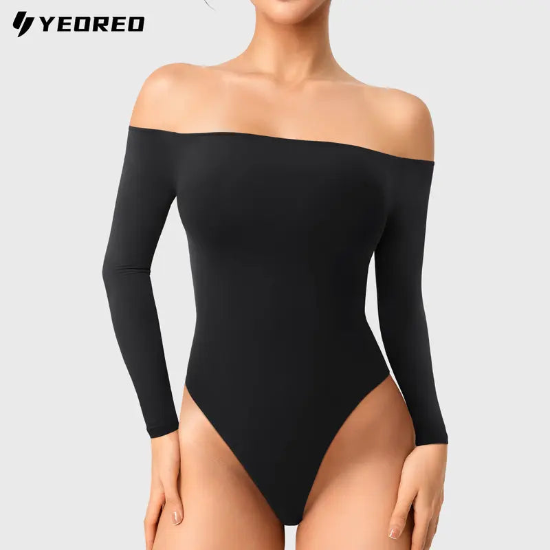 Off-Shoulder Long-Sleeve Top & Bodysuit Options - Black（Bodysuit） original variant photo
