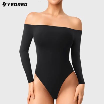 Off-Shoulder Long-Sleeve Top & Bodysuit Options - Black（Bodysuit） original variant photo