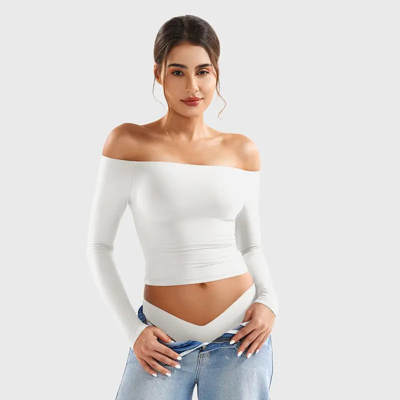 Off-Shoulder Long-Sleeve Top & Bodysuit Options - White original variant photo