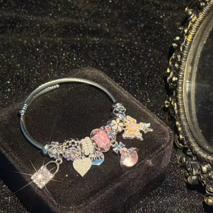 Pink butterfly crystal charm open cuff bracelet - original product photo 3