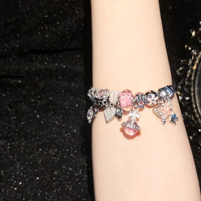 Pink butterfly crystal charm open cuff bracelet - original product photo 5