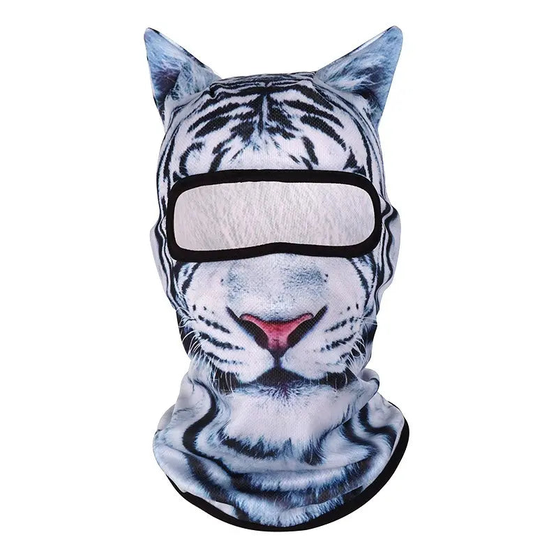 Animal-Print Balaclava with Shaped Ears - White Tiger