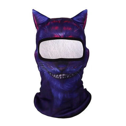 Animal-Print Balaclava with Shaped Ears - Purple Cat