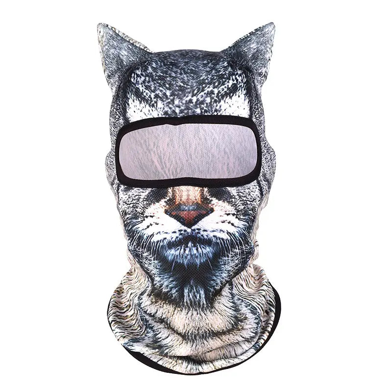 Animal-Print Balaclava with Shaped Ears - Black Cat