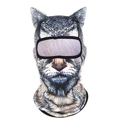 Animal-Print Balaclava with Shaped Ears - Black Cat