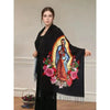 Virgin Mary Floral-Print Fringed Shawl