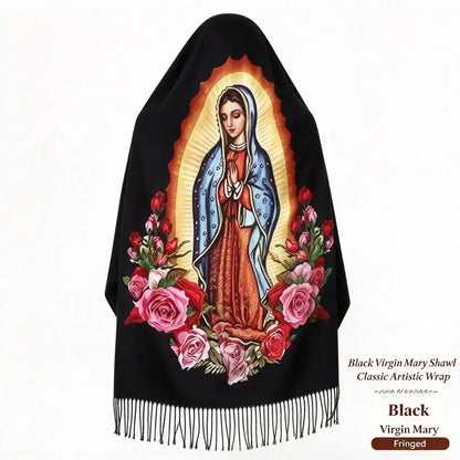 Virgin Mary Floral-Print Fringed Shawl - source design and use details