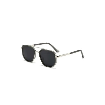 Geometric Double-Bridge Sunglasses - source design and use details