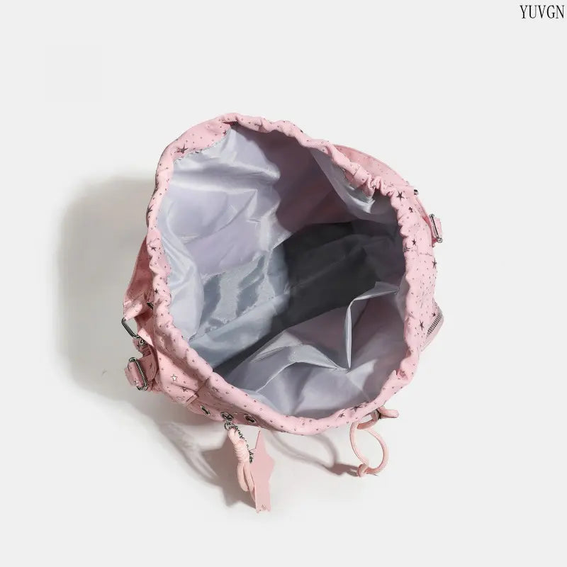 Pink Star-Print Drawstring Shoulder Bag - source design and use details