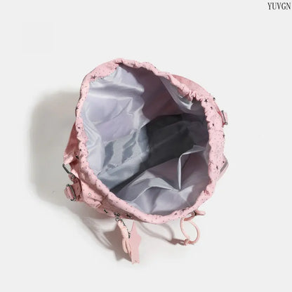 Pink Star-Print Drawstring Shoulder Bag - source design and use details