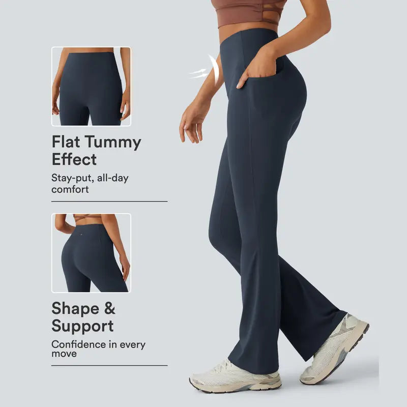 High-Waist Pocket Bootcut Leggings - Carbon