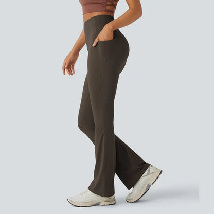 High-Waist Pocket Bootcut Leggings - Chocolate Torte