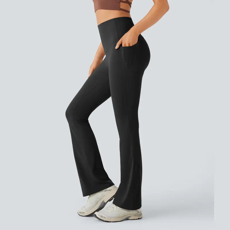 High-Waist Pocket Bootcut Leggings - Black