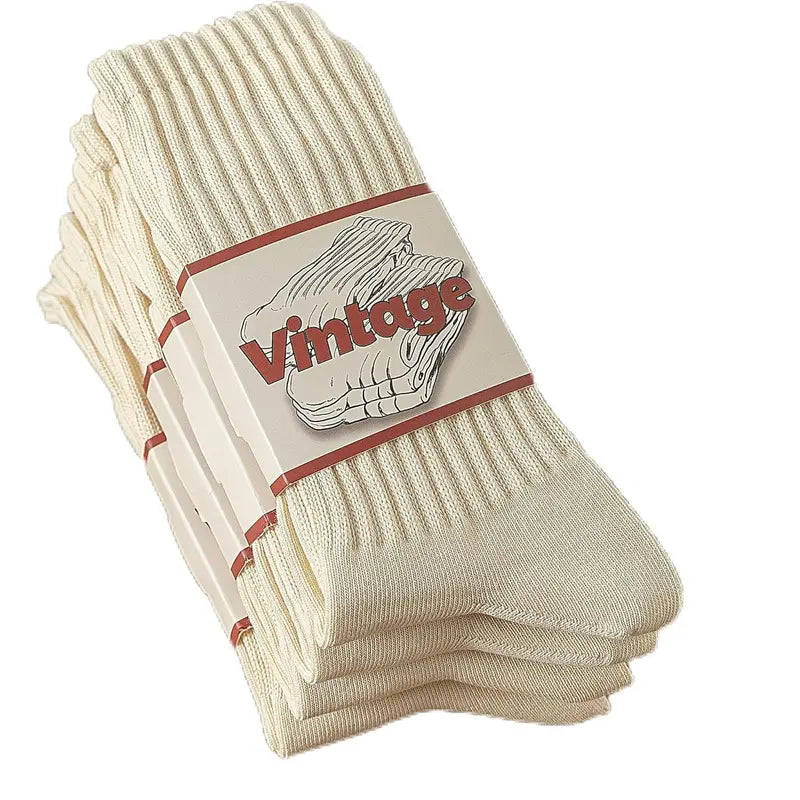 Four Pair Ribbed Crew Sock Packs — 4 Pairs - Off White