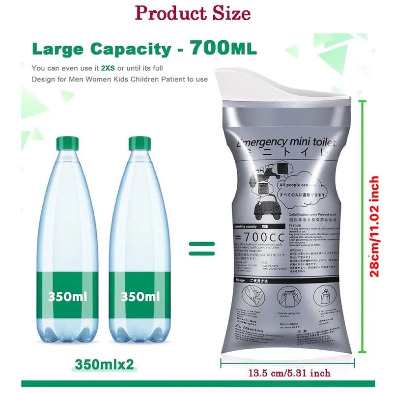Disposable Emergency Urinal Bags — 16 Bags