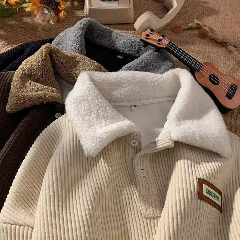 Corduroy Polo-Collar Long-Sleeve Pullover - original main gallery photo