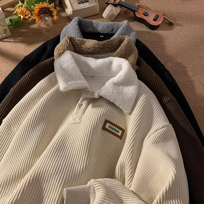 Corduroy Polo-Collar Long-Sleeve Pullover - original main gallery photo