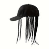 Black Baseball Cap with Integrated Braids