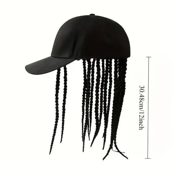 Black Baseball Cap with Integrated Braids - source design and use details