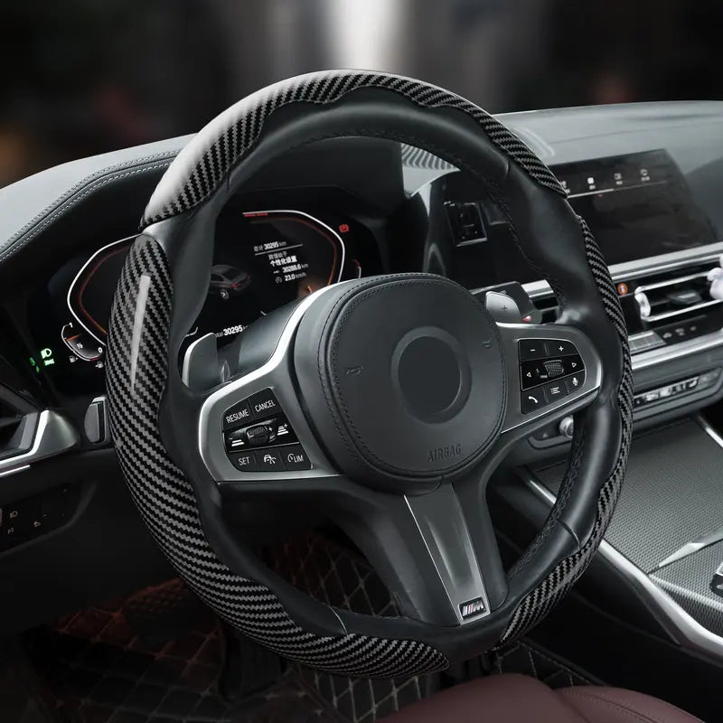 15-Inch Segmented Steering Wheel Cover — Complete Black Kit — 3 counts/set - Black