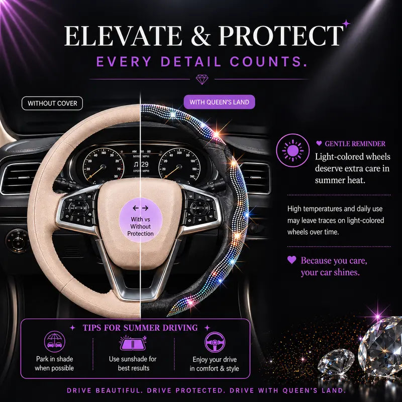QUEEN'S LAND Rhinestone Segmented Steering Wheel Cover