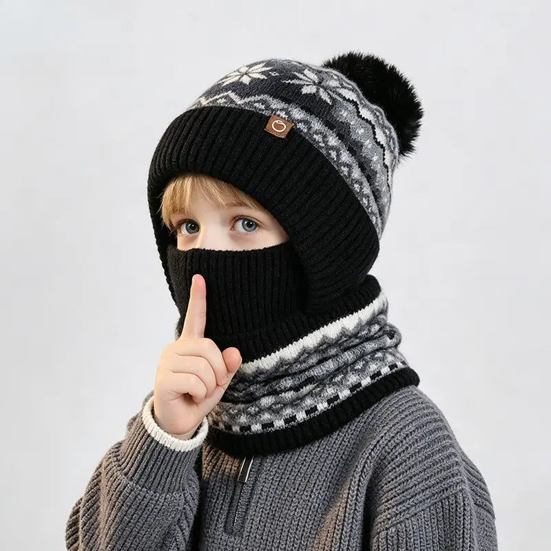 Kids Patterned Knit Hood with Pom Pom — 2