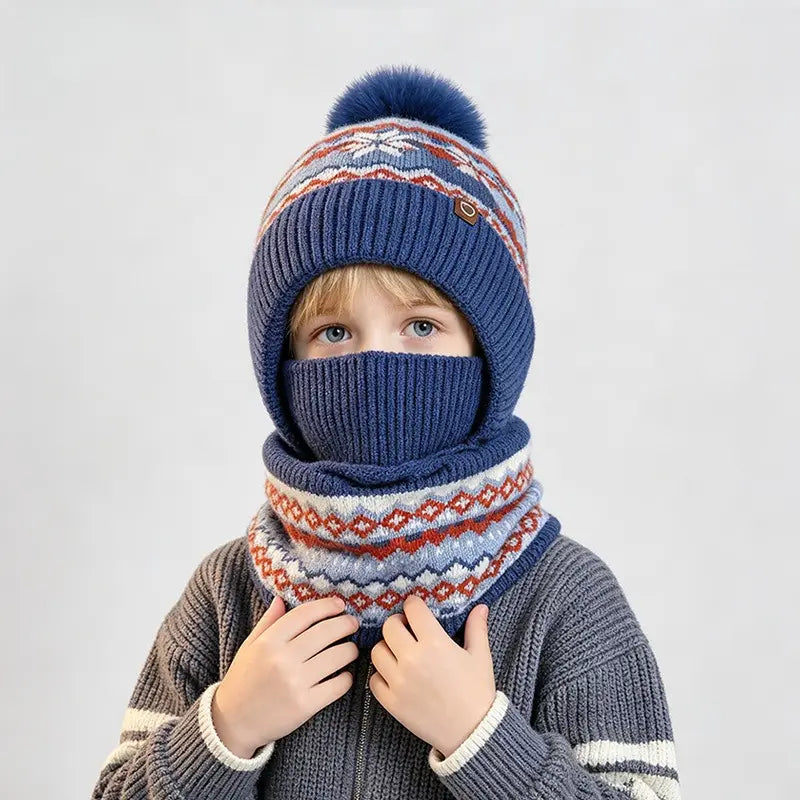 Kids Patterned Knit Hood with Pom Pom — 1