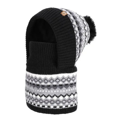 Kids Patterned Knit Hood with Pom Pom — 4