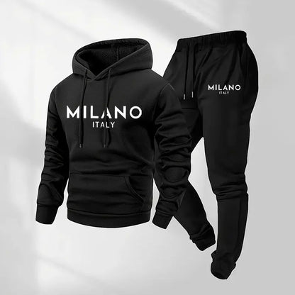 Milano Print Hoodie & Drawstring Pants Set - Black original variant photo