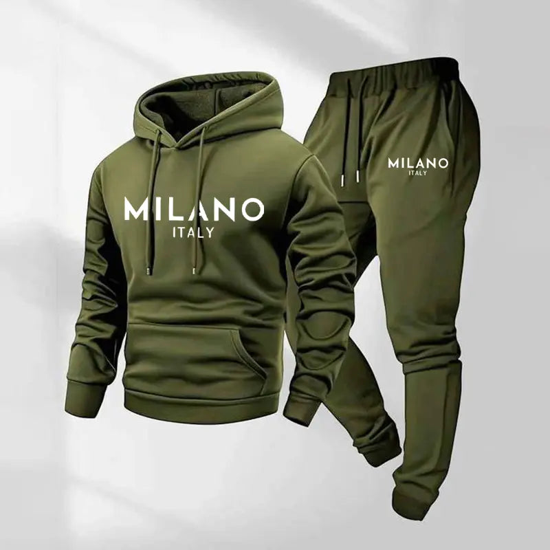 Milano Print Hoodie & Drawstring Pants Set - Army Green original variant photo