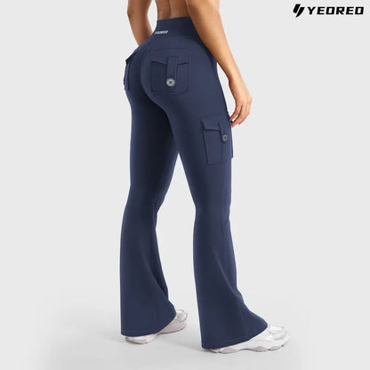High-Waisted Cargo-Pocket Flare Leggings - Navy original variant photo